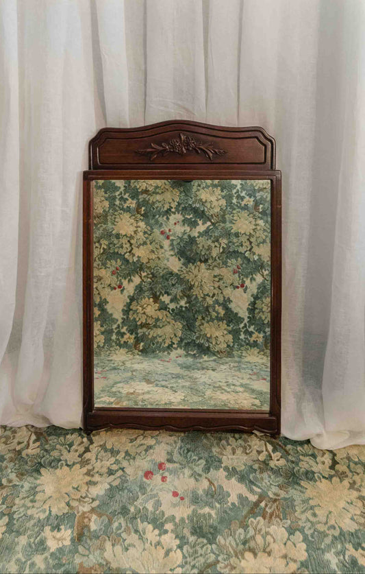 Cottage Style Wood Mirror with Carved Floral Detail