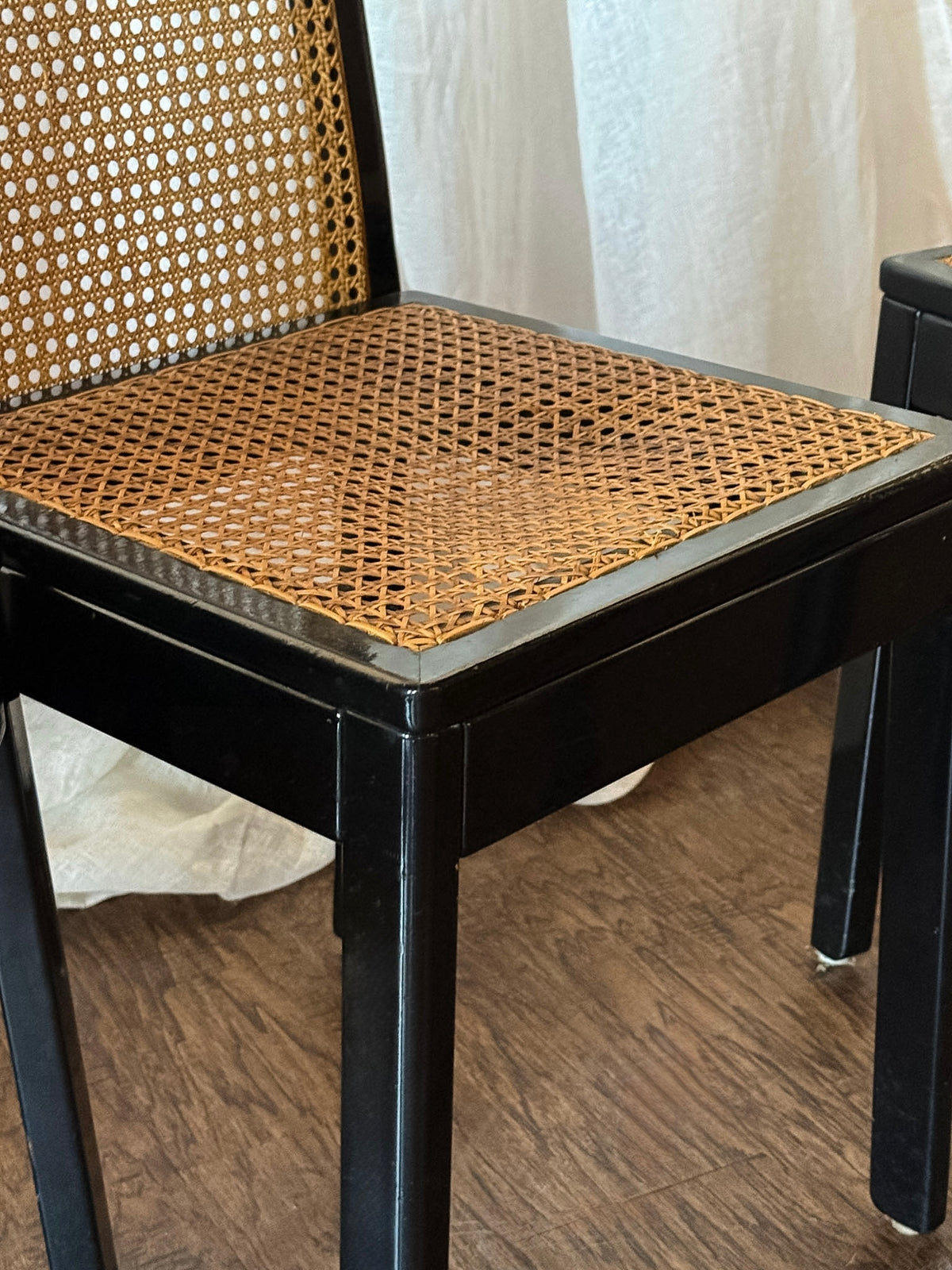 Set of Four Black Cane Chairs