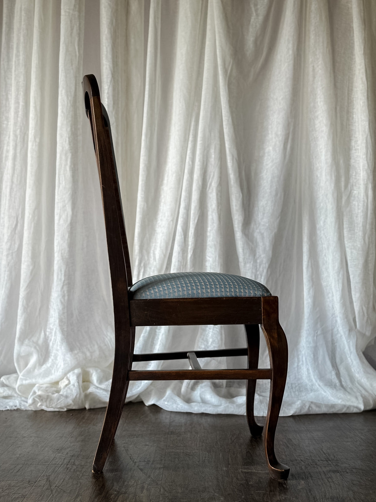 Four Chairs with Blue Geometric Upholstered Seats