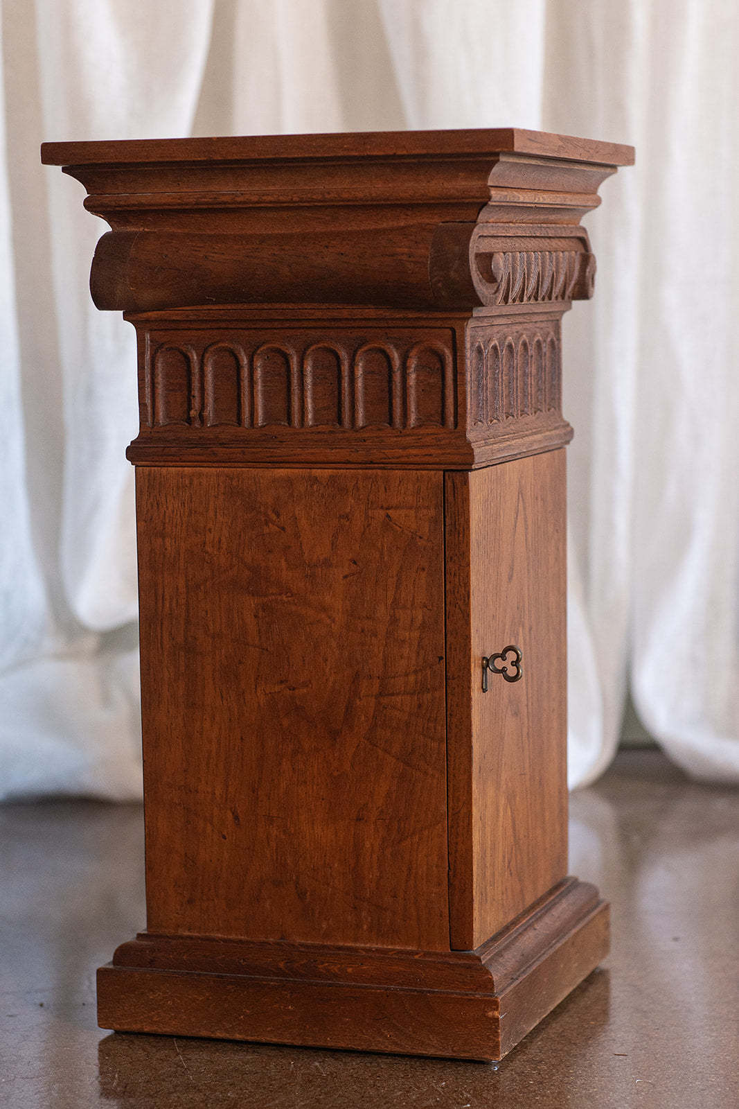 Oak Ionic Column Pedestal with Door