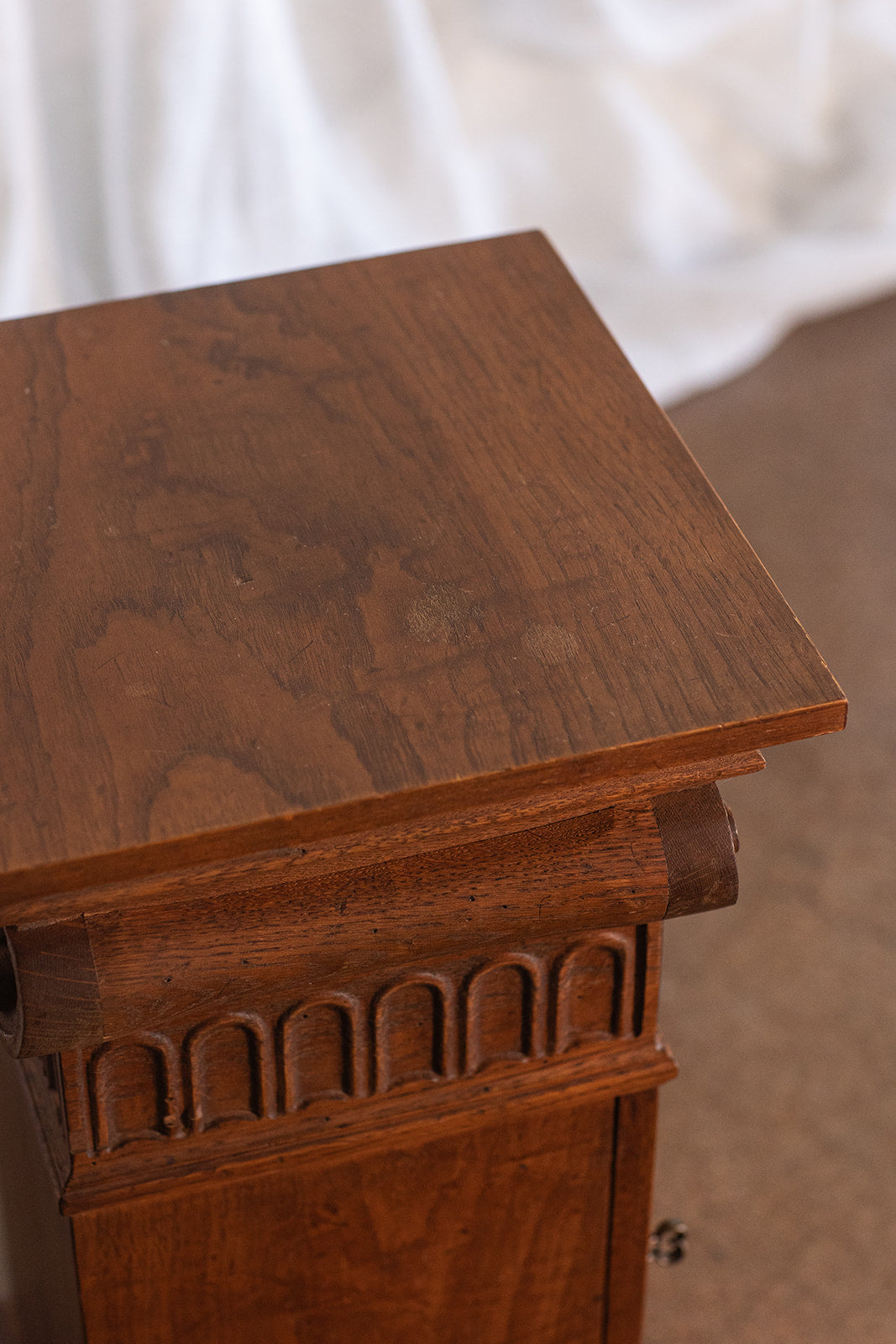 Oak Ionic Column Pedestal with Door