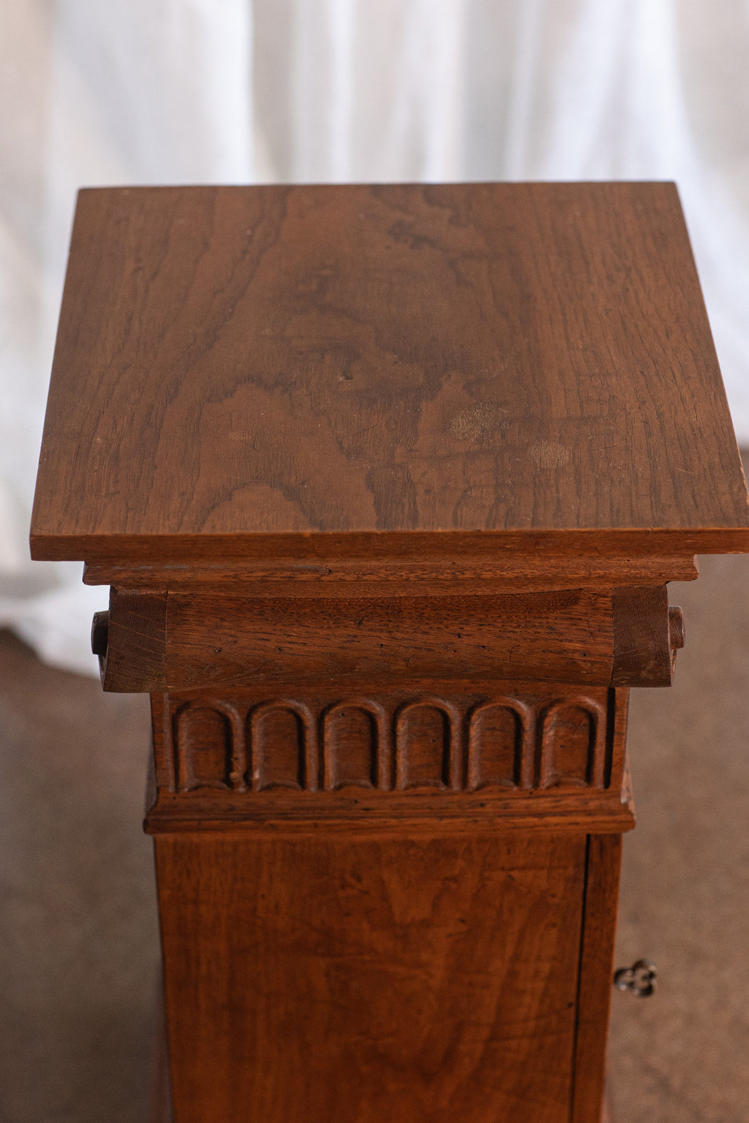 Oak Ionic Column Pedestal with Door