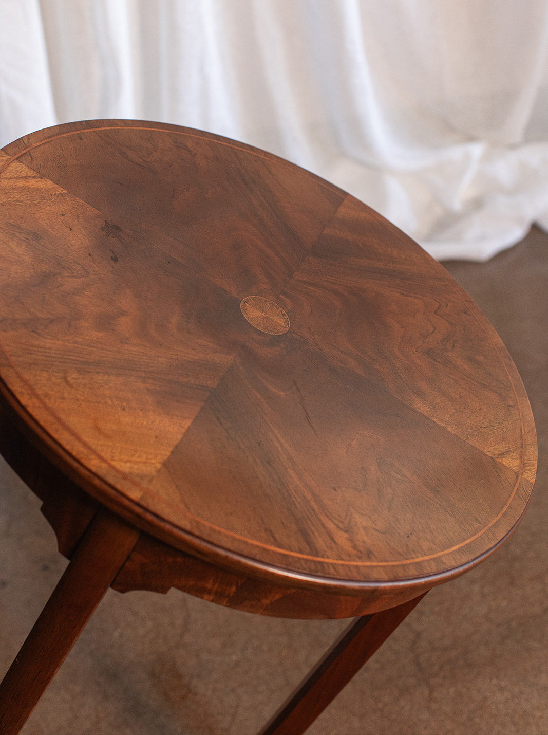 Round Burl Mahogany Table with Inlay Top
