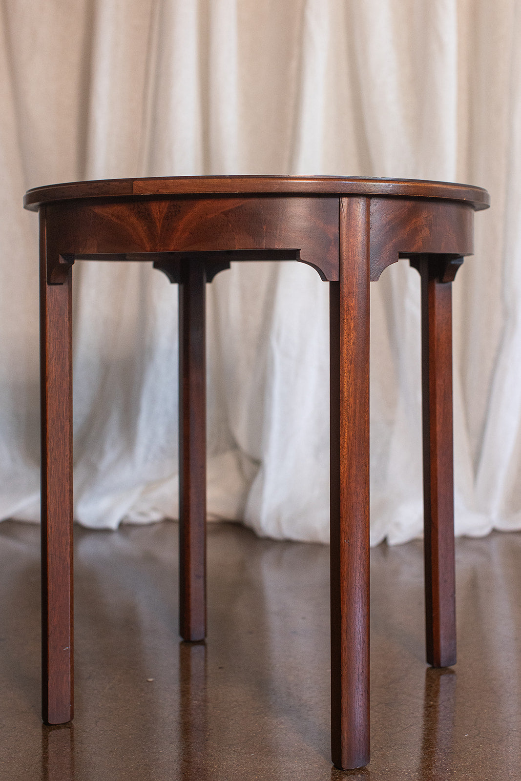 Round Burl Mahogany Table with Inlay Top