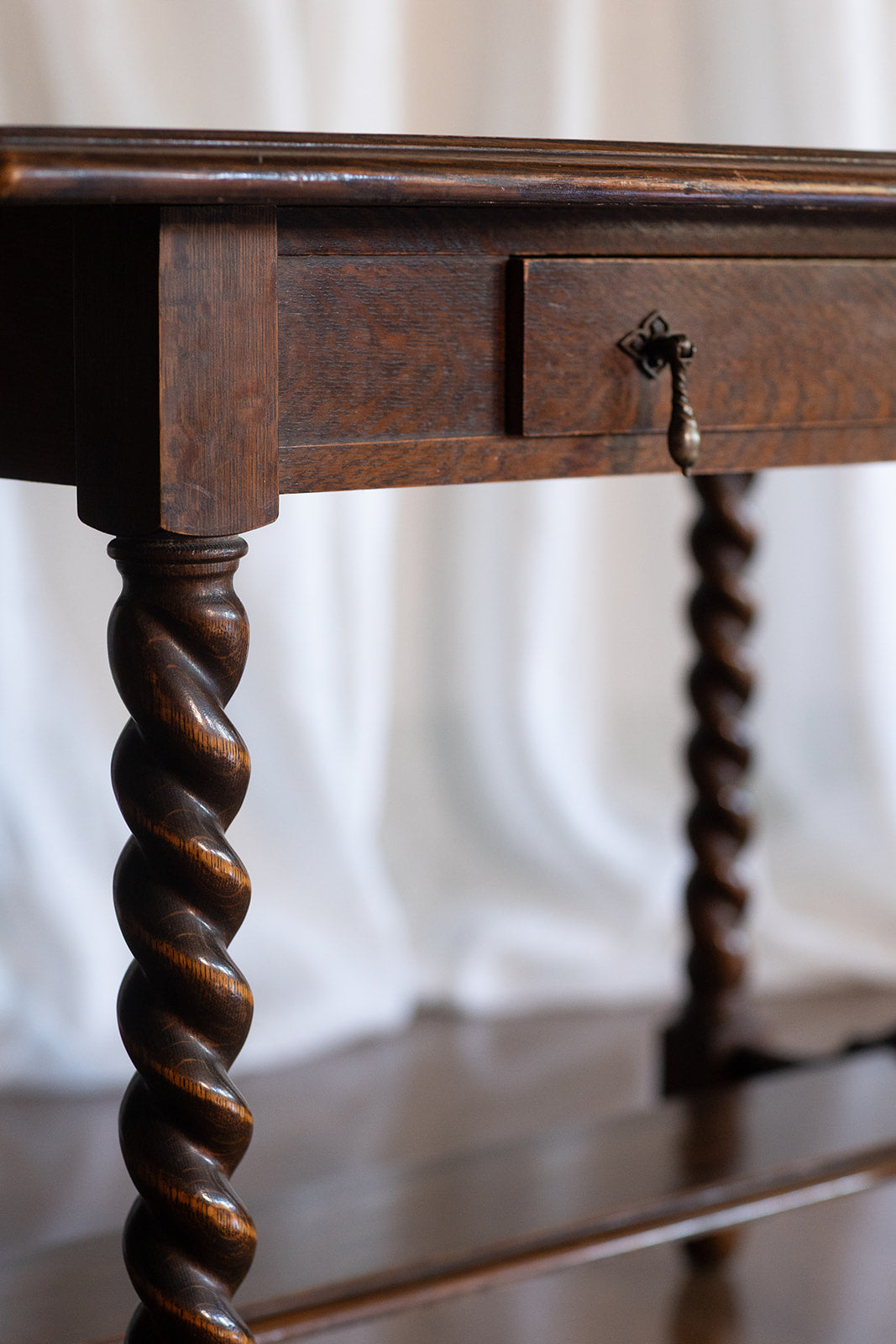 Tiger Oak Barley Twist Library Table/Desk - circa 1900
