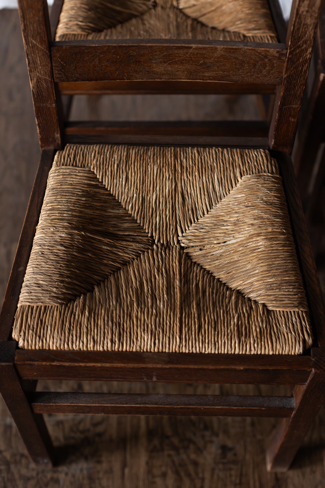 Set of Six Rush Chairs - Medium Wood Tone