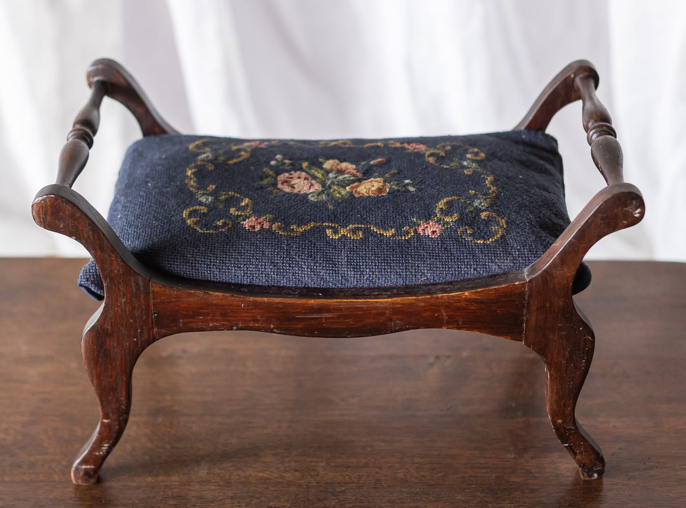 Blue Embroidery Footstool