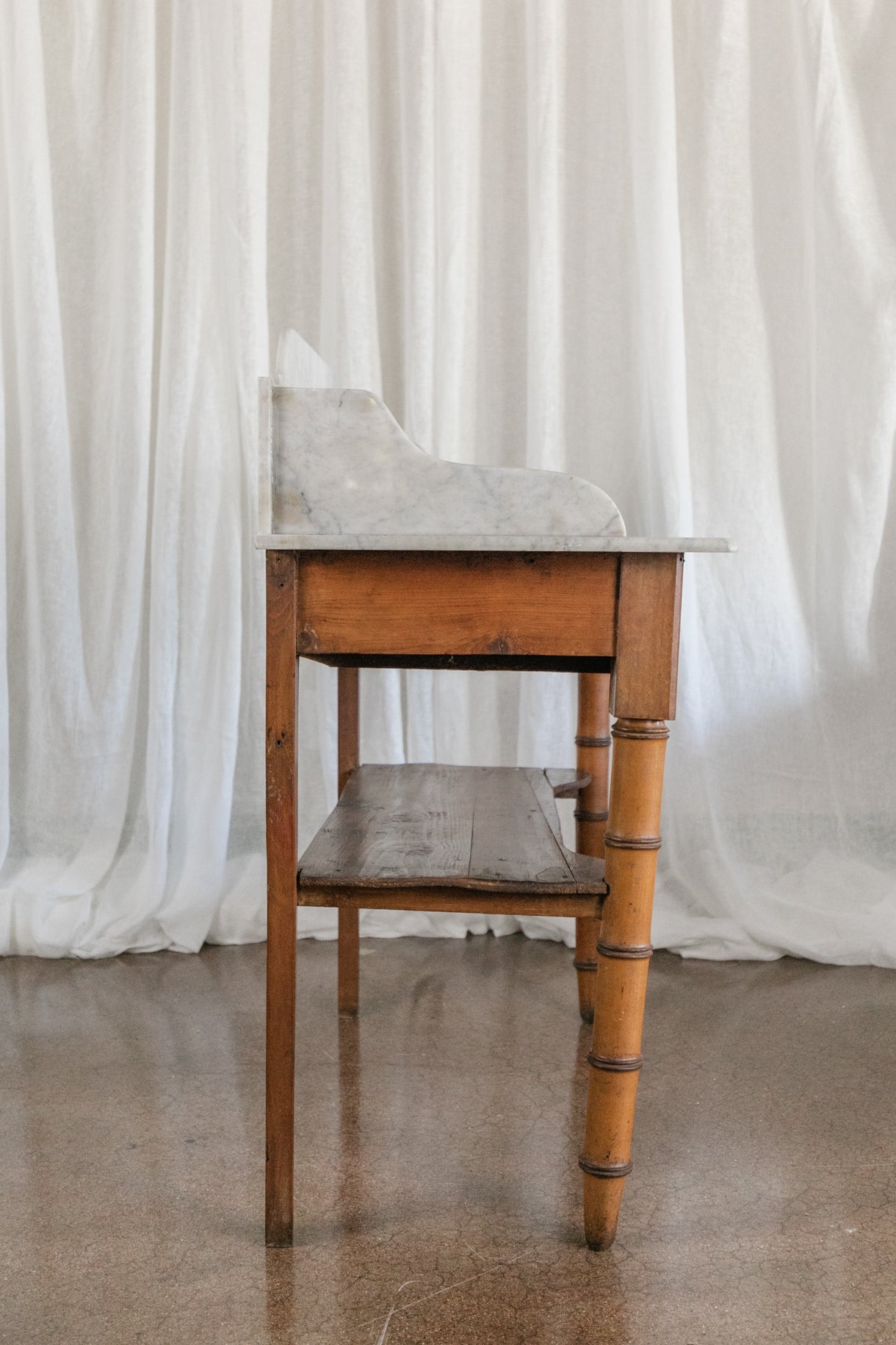 19th Century Faux Bamboo Nightstand with Marble Top #2