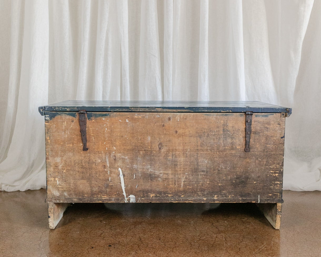 Antique Hand Painted Chest in Blue with Floral Motifs