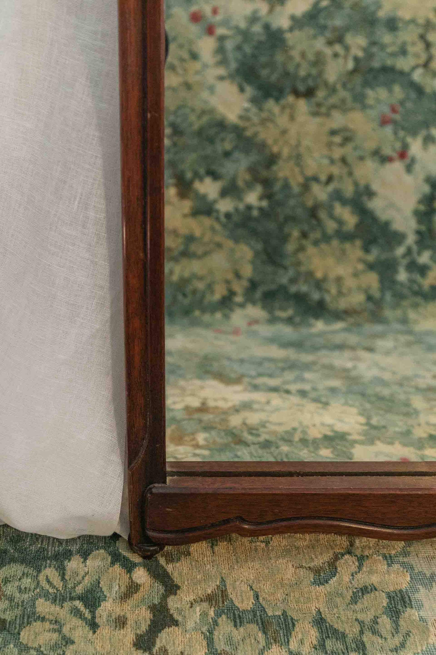 Cottage Style Wood Mirror with Carved Floral Detail