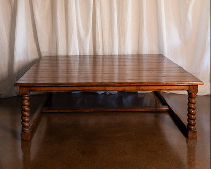 Extra Large Square Solid Wood Plank Top Coffee Table with Barley Twist Legs