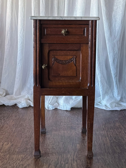 Pair of French Louis XVI Nightstands with Marble Tops