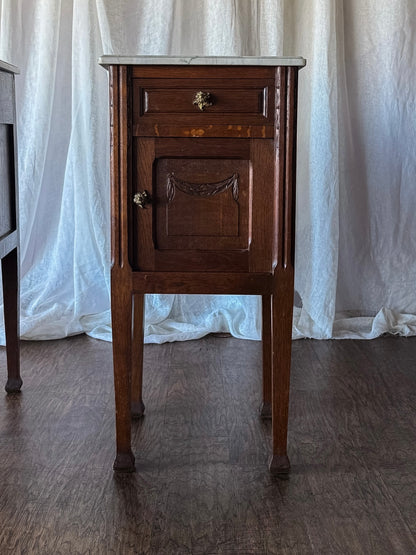 Pair of French Louis XVI Nightstands with Marble Tops