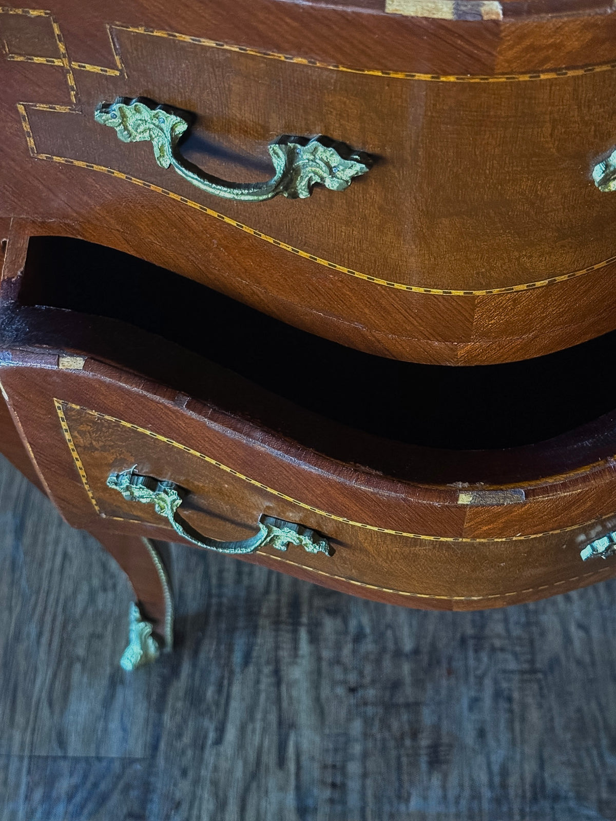Pair of French Louis XV Style  Nightstands with Marble-Tops and Gilt Bronze Mounts