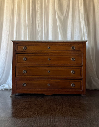 Italian Walnut Commode Suite with Grey-Veined Marble Top