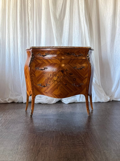 Louis XV-Style Bombé Commode (Reproduction) with Marble Top