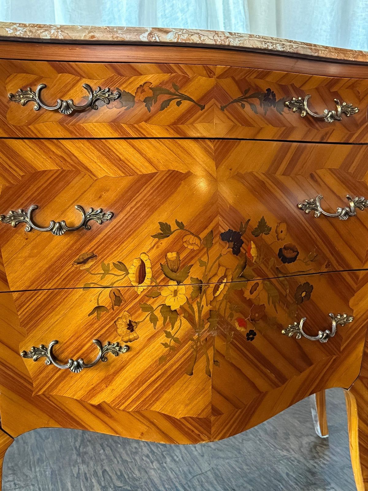 Louis XV-Style Bombé Commode (Reproduction) with Marble Top