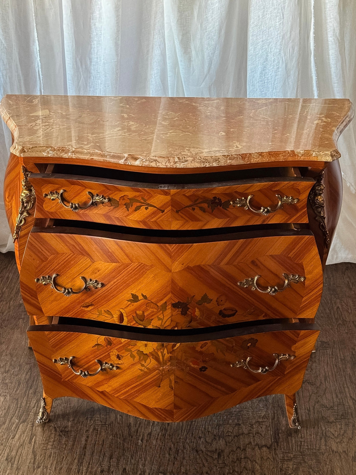 Louis XV-Style Bombé Commode (Reproduction) with Marble Top