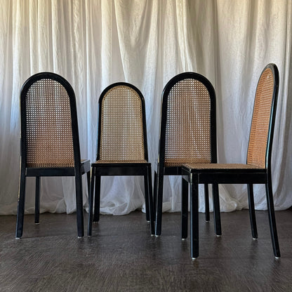 Set of Four Black Cane Chairs