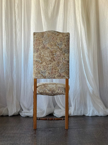 Set of Six Floral Tapestry Dining Chairs with Turned Legs