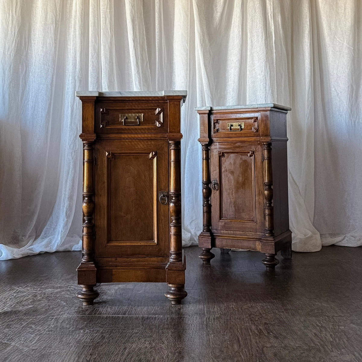 Pair of Italian Marble-Topped Nightstands