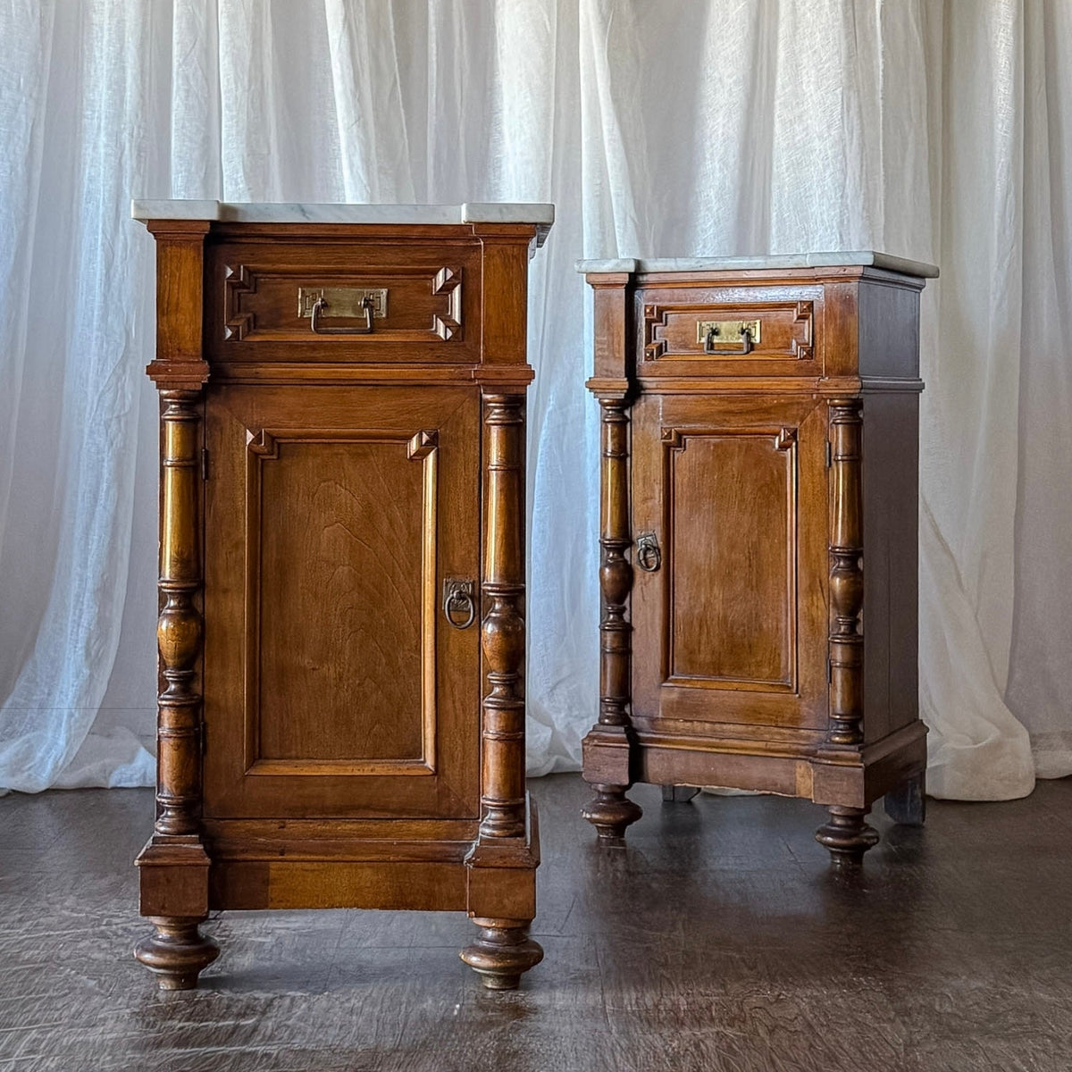 Pair of Italian Marble-Topped Nightstands
