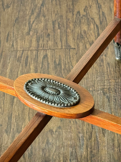Burl Wood Oval Accent Table with Stretcher Base