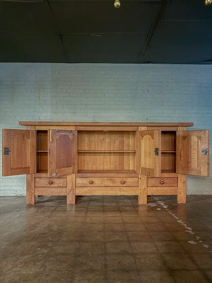 Mid 1900s Rustic French Light Oak Paneled Sideboard