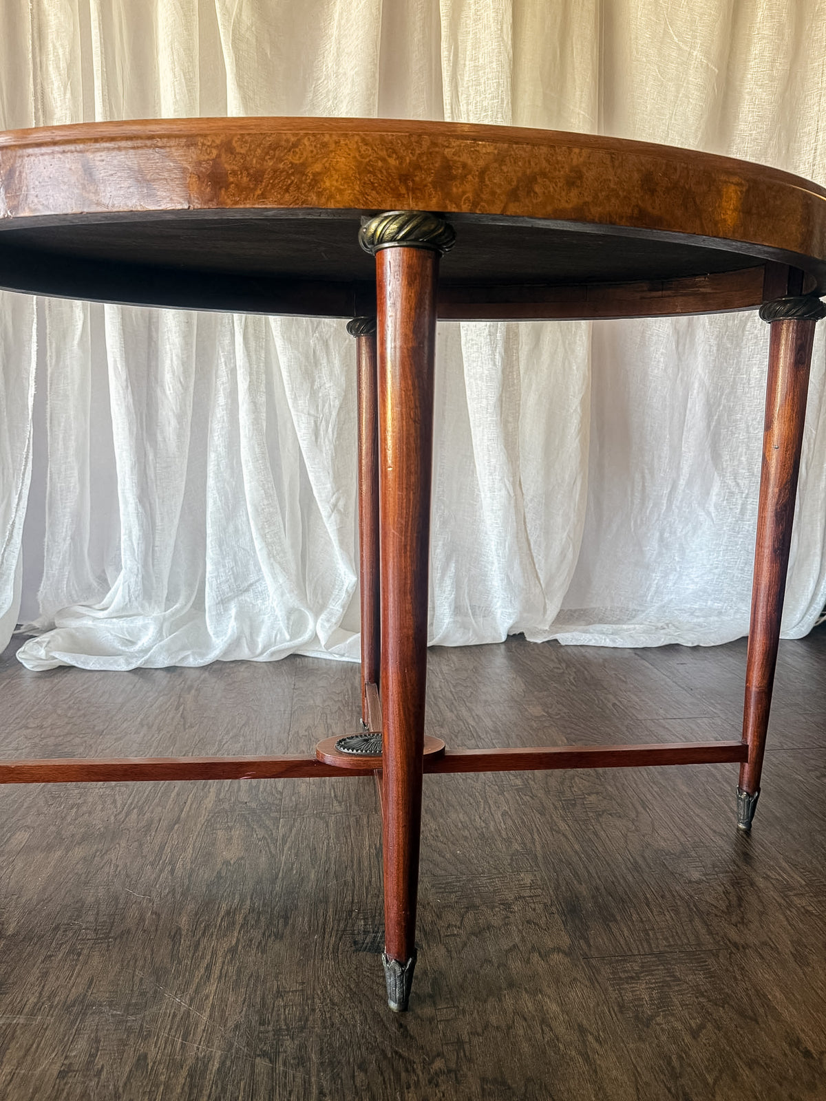 Burl Wood Oval Accent Table with Stretcher Base