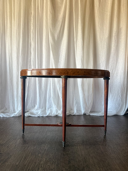 Burl Wood Oval Accent Table with Stretcher Base