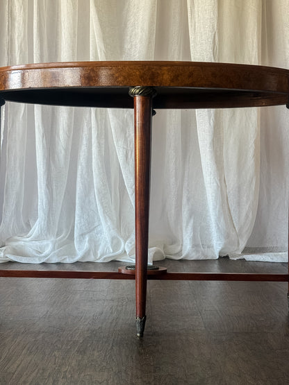 Burl Wood Oval Accent Table with Stretcher Base