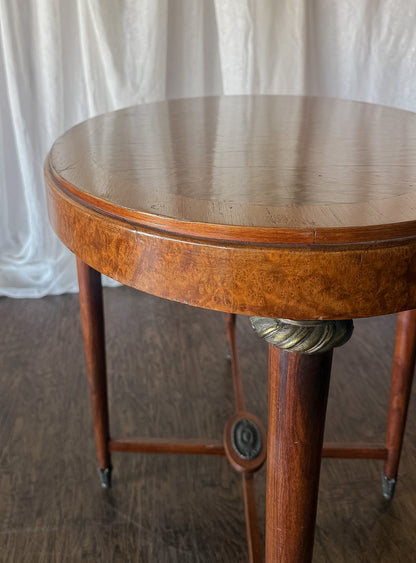 Burl Wood Oval Accent Table with Stretcher Base