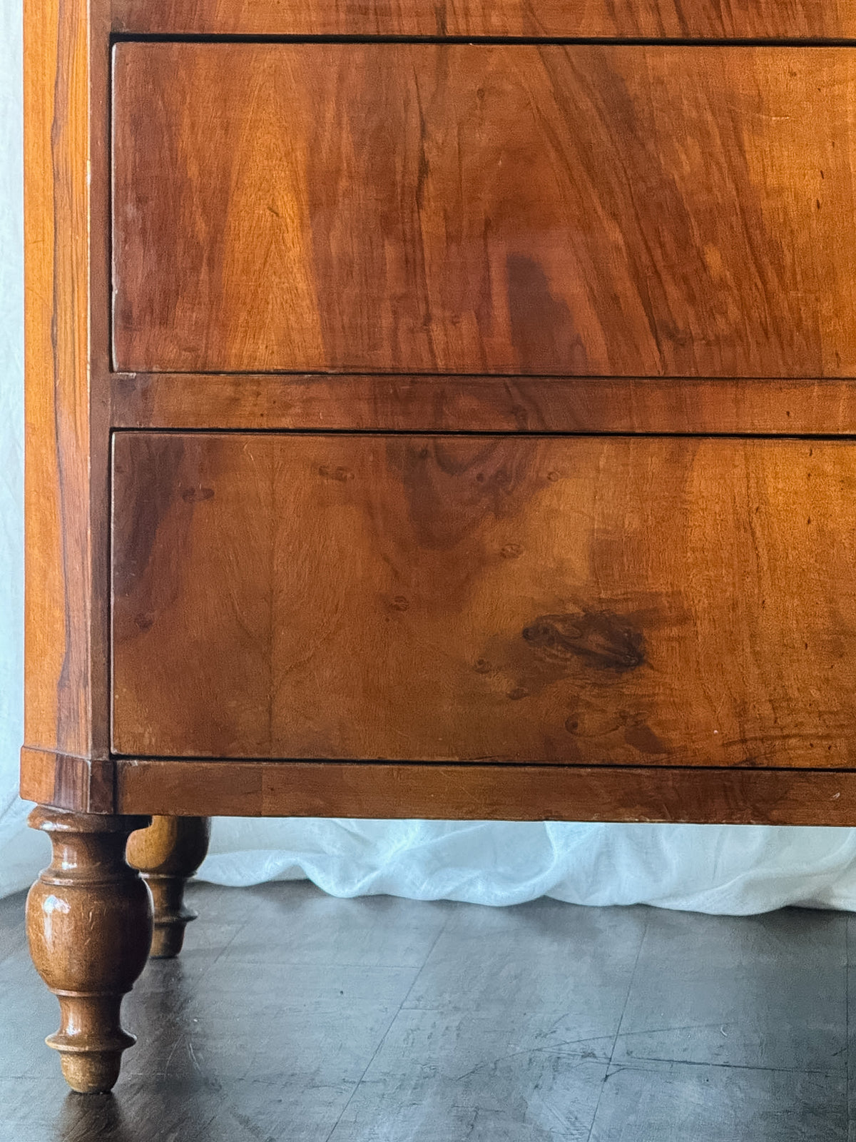Walnut Flame Veneered Commode with White Marble Top