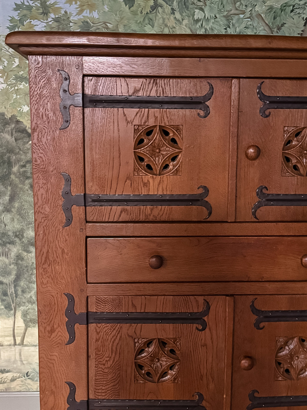 Antique Oak Cupboard Cabinet with Iron Details