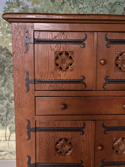 Antique Oak Cupboard Cabinet with Iron Details