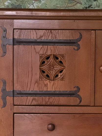 Antique Oak Cupboard Cabinet with Iron Details