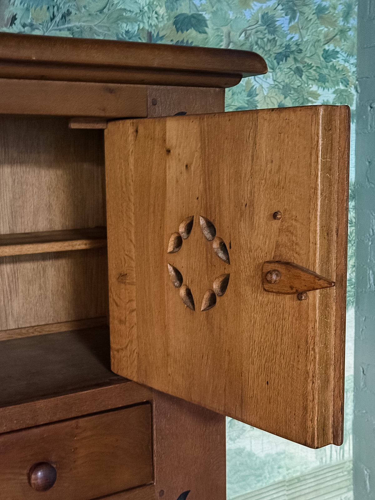 Antique Oak Cupboard Cabinet with Iron Details