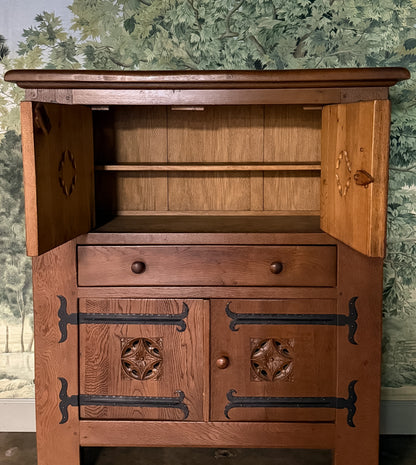 Antique Oak Cupboard Cabinet with Iron Details