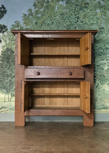 Antique Oak Cupboard Cabinet with Iron Details