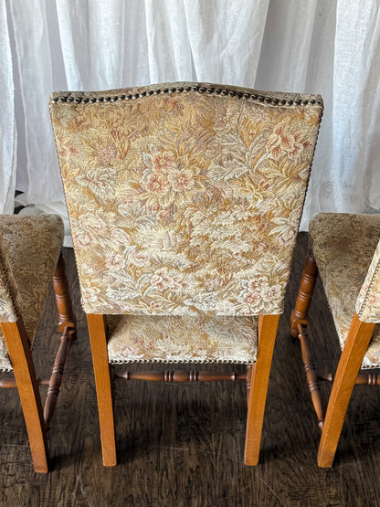 Set of Six Floral Tapestry Dining Chairs with Turned Legs