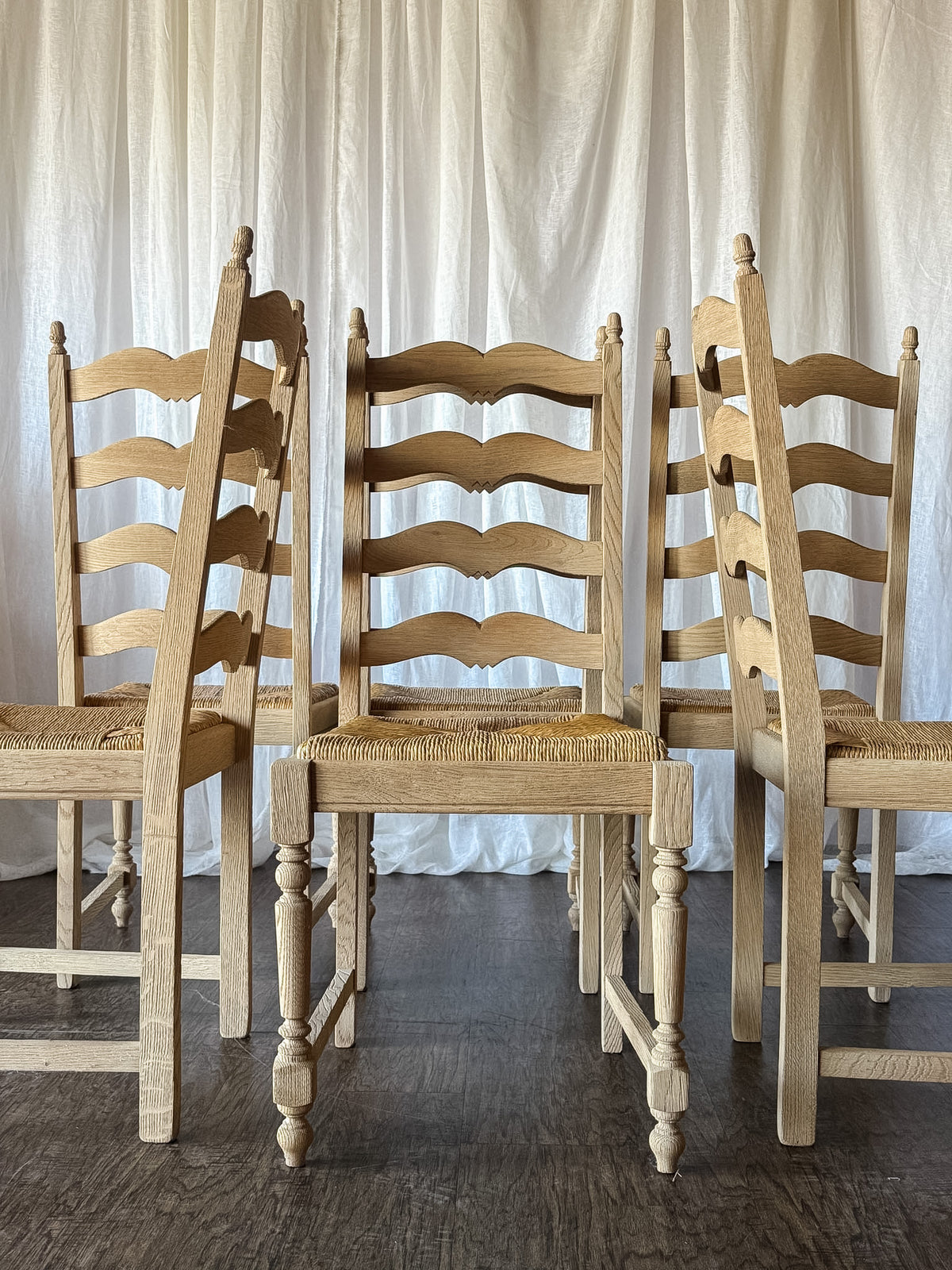 Set of Six Bleached French Ladderback Chairs