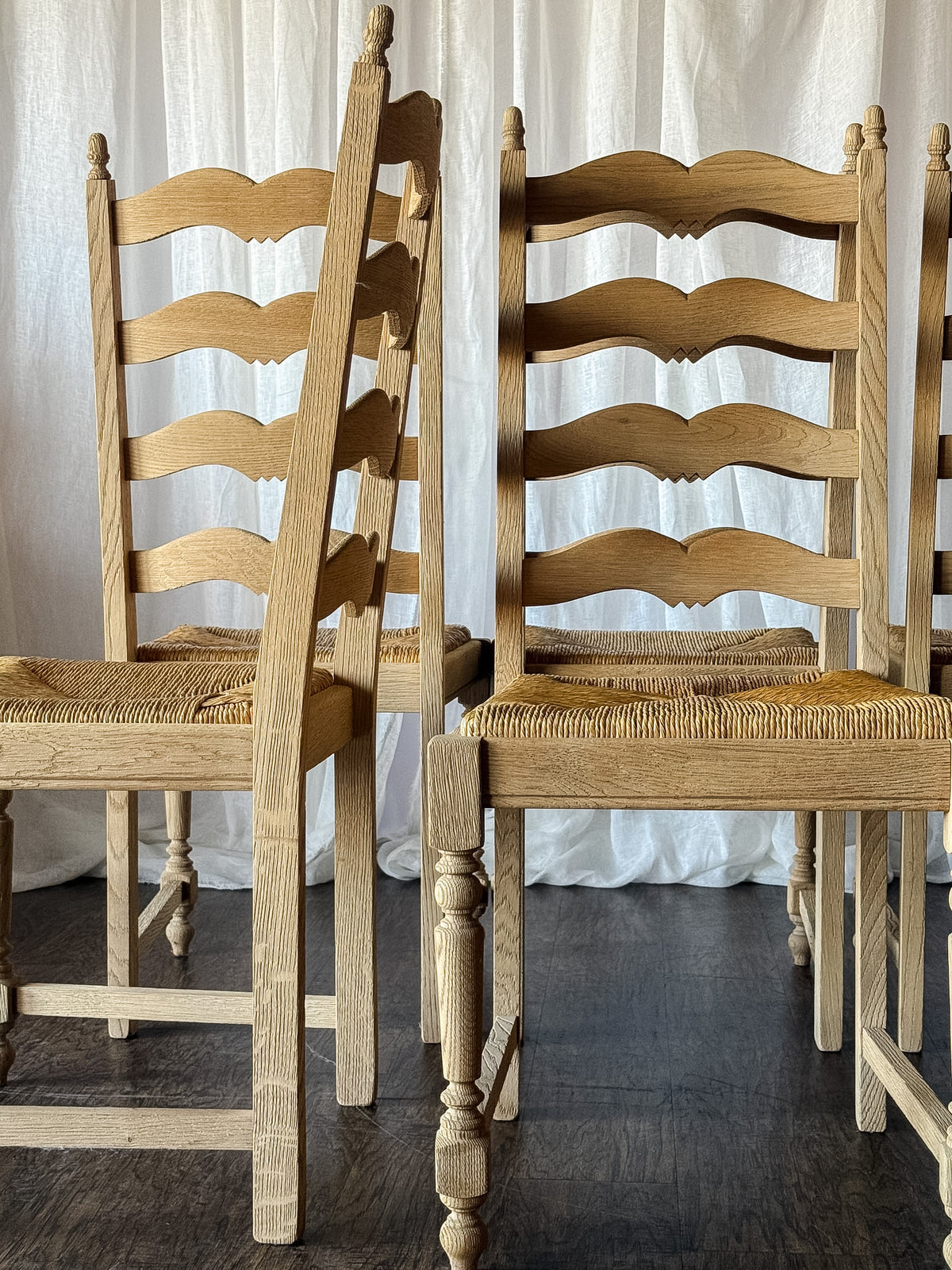 Set of Six Bleached French Ladderback Chairs