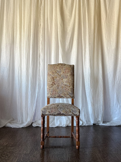 Set of Six Floral Tapestry Dining Chairs with Turned Legs
