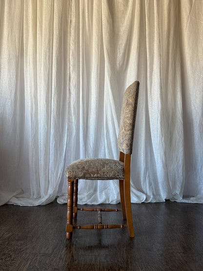 Set of Six Floral Tapestry Dining Chairs with Turned Legs