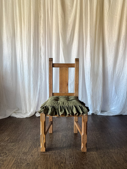Set of Six Rustic French Oak Dining Chairs with Rush Seats