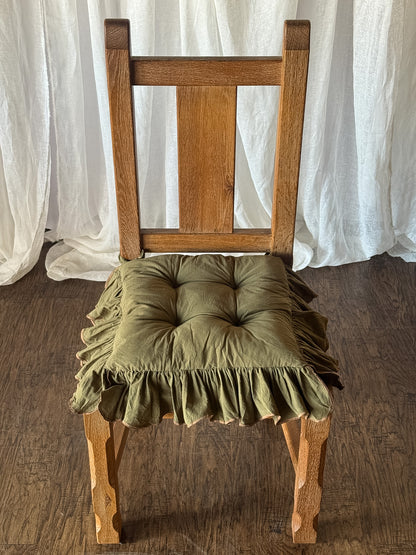 Set of Six Rustic French Oak Dining Chairs with Rush Seats