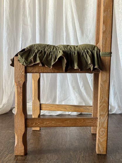 Set of Six Rustic French Oak Dining Chairs with Rush Seats