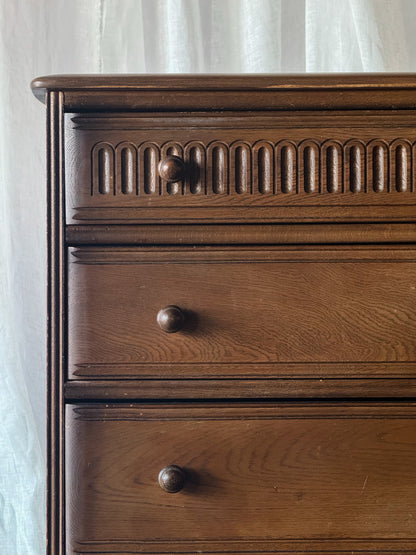 Early 20th Century Four Drawer Oak Chest with Bun Feet