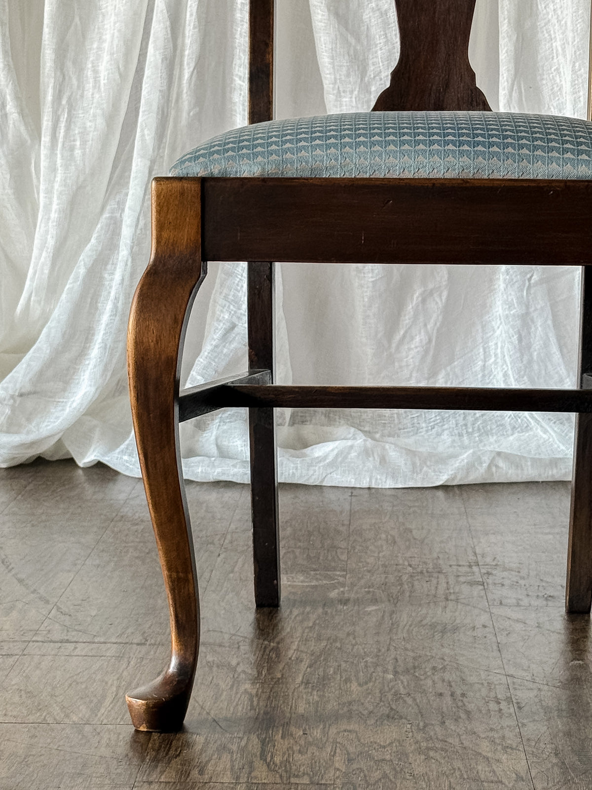 Four Chairs with Blue Geometric Upholstered Seats