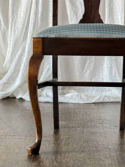 Four Chairs with Blue Geometric Upholstered Seats